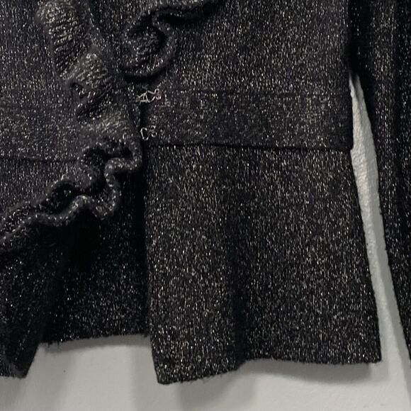 Apt 9 Size Small Metallic Black Ruffled Cardigan Whimsigoth Fairy Dark Romantic - Picture 4 of 7